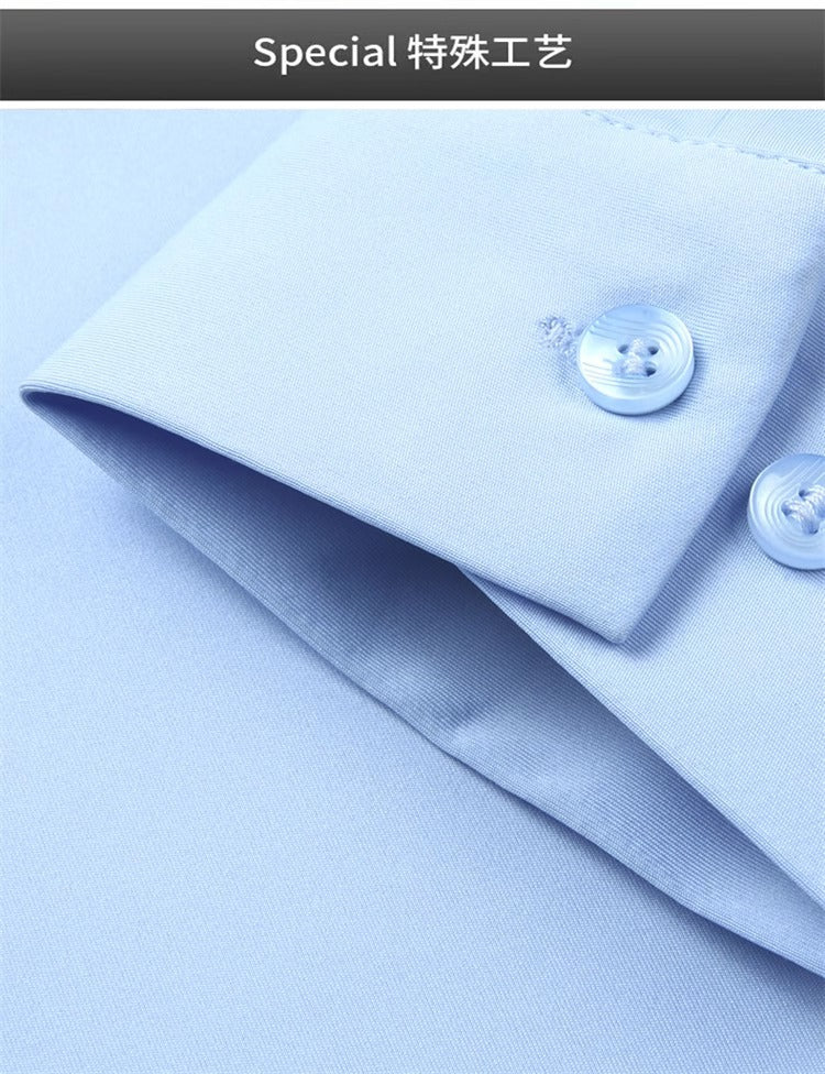 High Stretch Men Business Shirt Long Sleeve Anti-wrinkle Non-ironing Slim Fashion Casual Social Solid Formal Office White Shirt