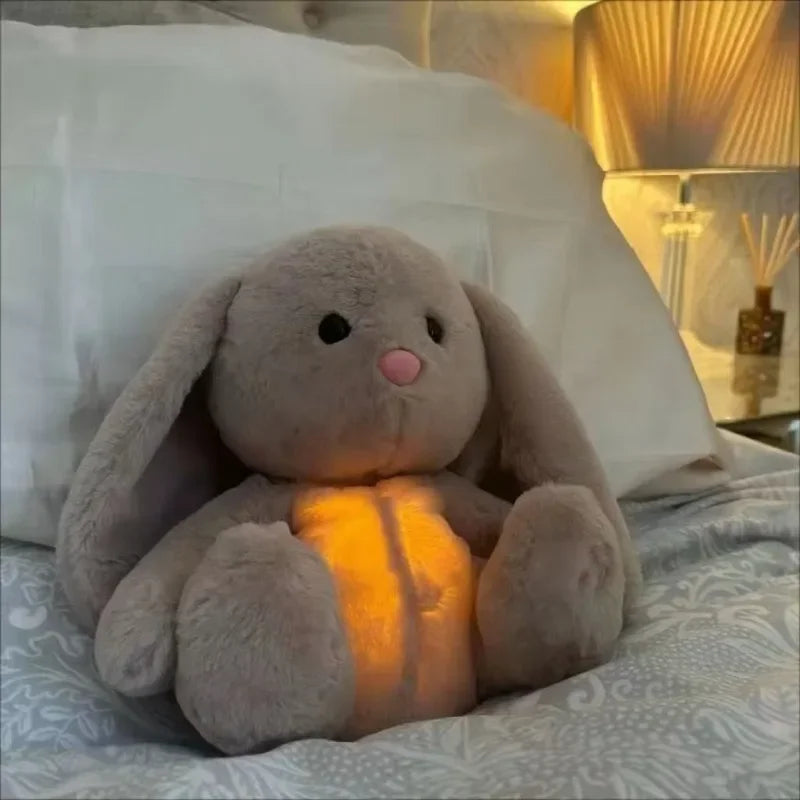 Breathing Bunny Plush Toys Soft Plush Stuffed Doll Pillow Soothing Music Lights Relieve Tension Anxiety for Sleeping Time