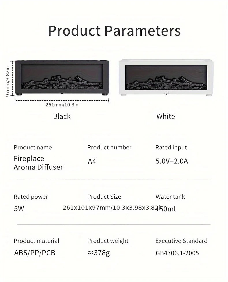 Fireplace Flame Air Diffuser Humidifier, 7 Colors Aromatherapy Essential Oil Diffuser, Ultrasonic Aroma Humidifier with Timer