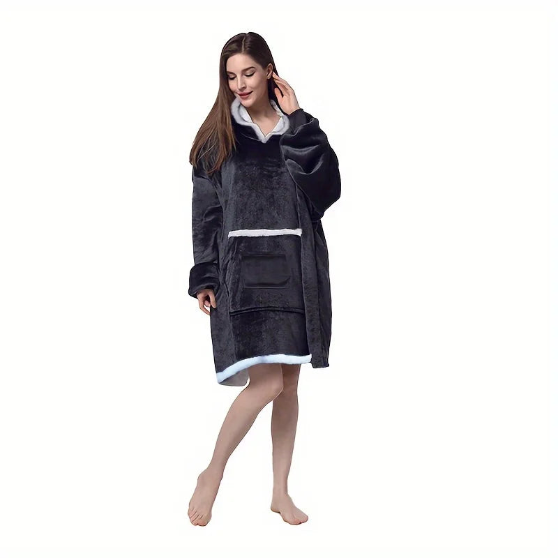 Wearable Blanket Hoodie, Oversized Hooded Blanket Sweatshirt, Hooded Blanket Sweater, Oversized Warm Plush Casual Blanket, with Hooded Sleeve Pockets, Double-Layer Large Pockets for Petting Cats, Soft and Comfortable, Packabl