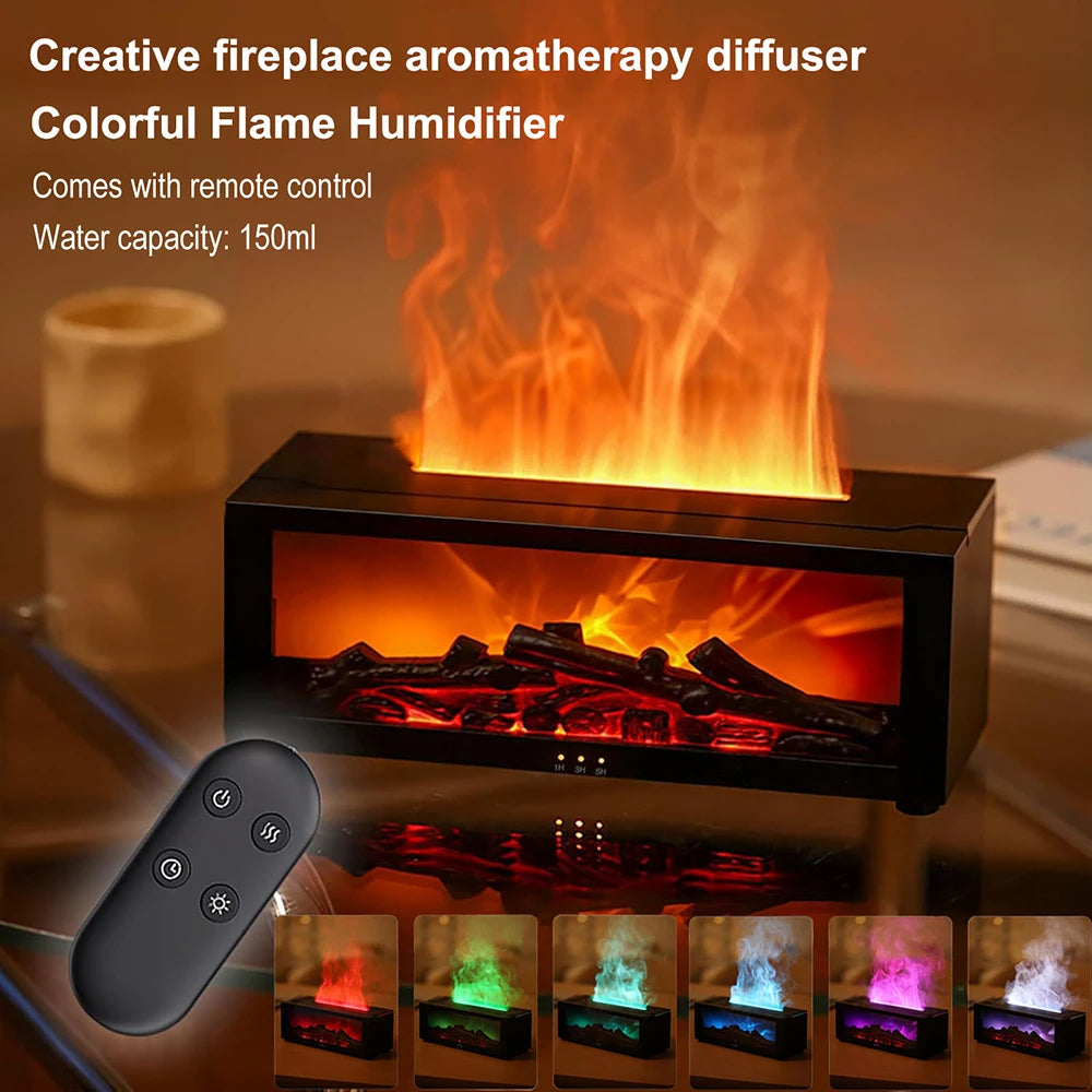 Fireplace Flame Air Diffuser Humidifier, 7 Colors Aromatherapy Essential Oil Diffuser, Ultrasonic Aroma Humidifier with Timer