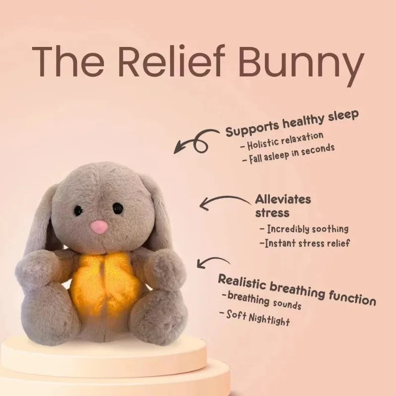 Breathing Bunny Plush Toys Soft Plush Stuffed Doll Pillow Soothing Music Lights Relieve Tension Anxiety for Sleeping Time