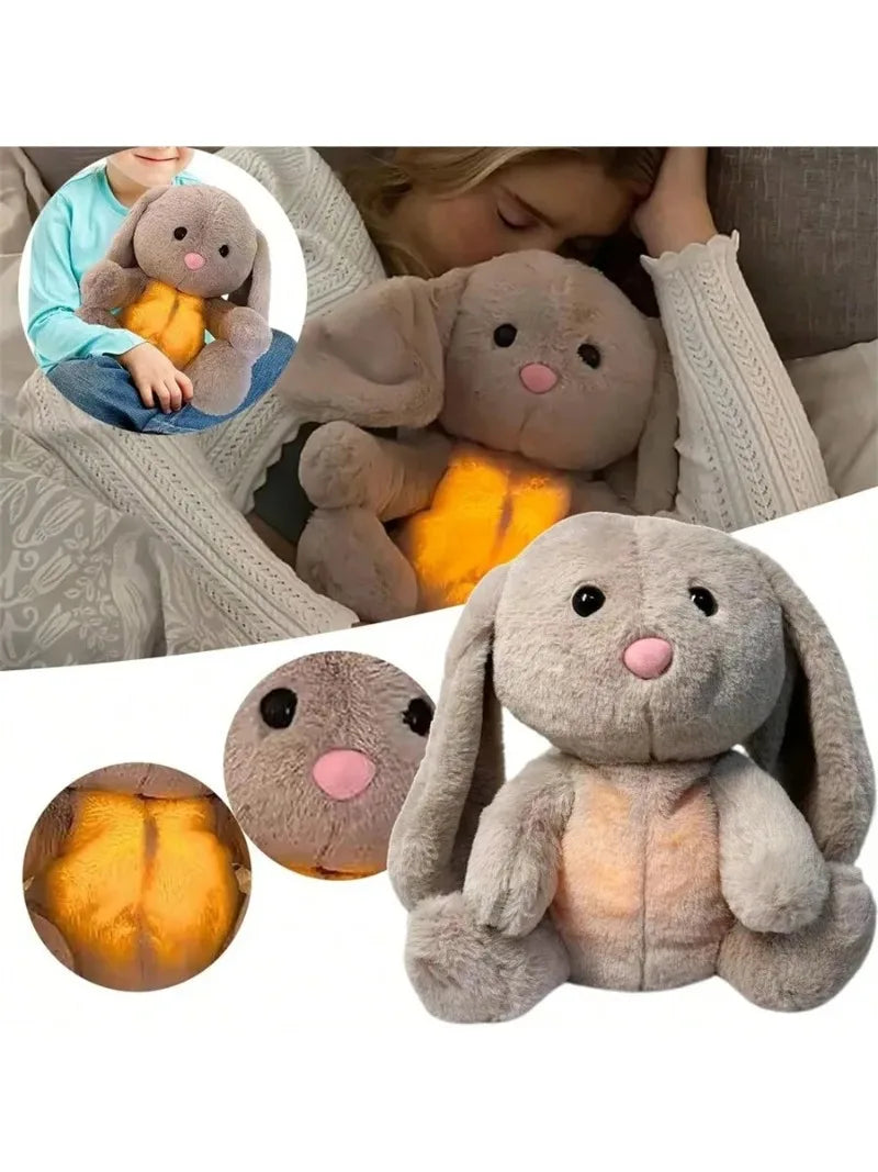 Breathing Bunny Plush Toys Soft Plush Stuffed Doll Pillow Soothing Music Lights Relieve Tension Anxiety for Sleeping Time