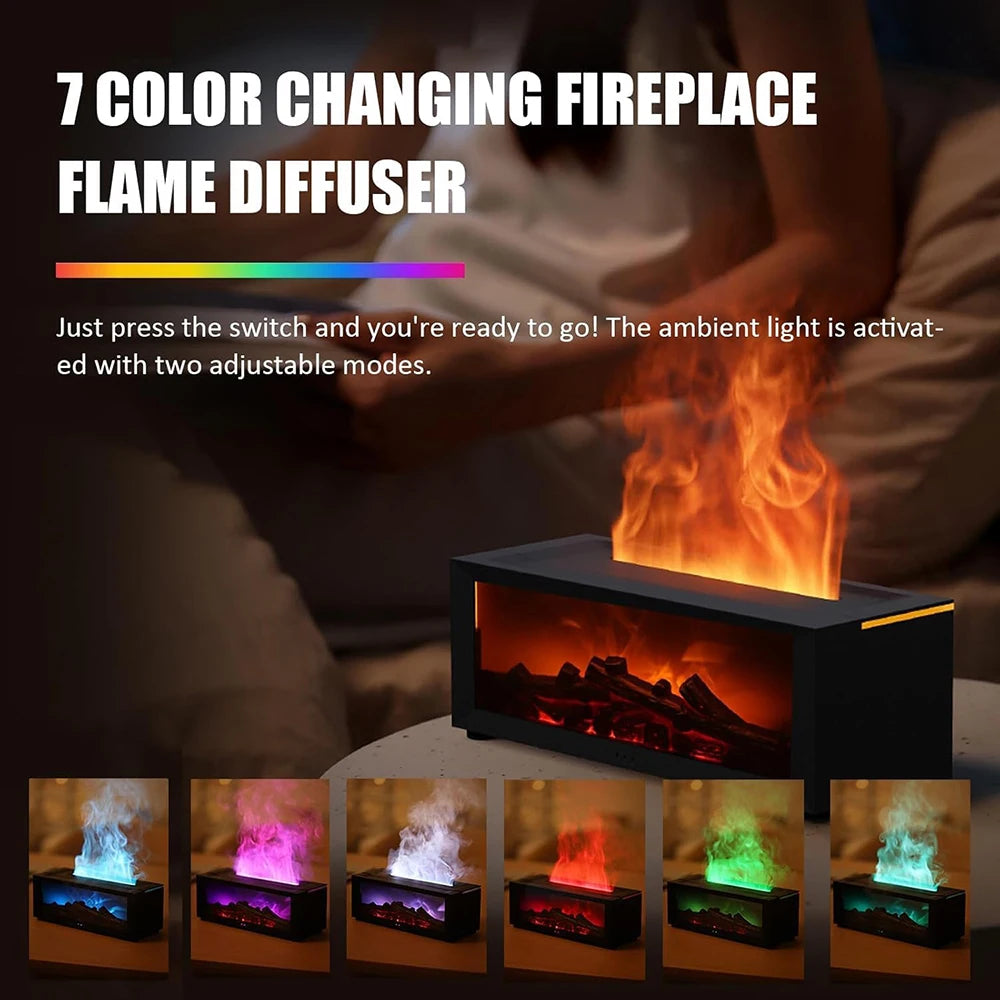 Fireplace Flame Air Diffuser Humidifier, 7 Colors Aromatherapy Essential Oil Diffuser, Ultrasonic Aroma Humidifier with Timer