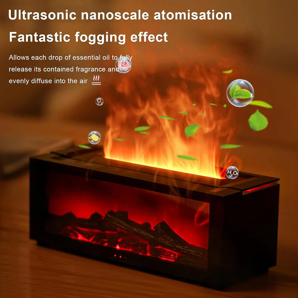 Fireplace Flame Air Diffuser Humidifier, 7 Colors Aromatherapy Essential Oil Diffuser, Ultrasonic Aroma Humidifier with Timer