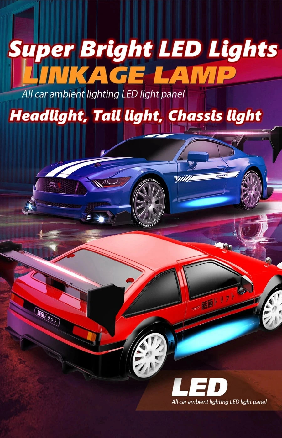 RC Drift Car 4WD Remote Control High Speed Racing Vehicle with LED Lights 2.4GHz Radio 4x4 Off-Road Truck Toy for Children Kids