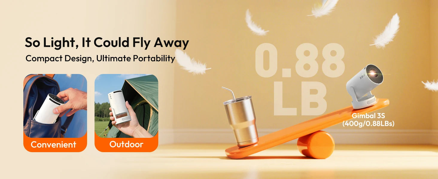 XGODY Portable Gimbal 3S 12000LM 4K Projector 2.4G/5G WiFi Bluetooth 5.4 Android 11 Mini Home Theater Portable projector