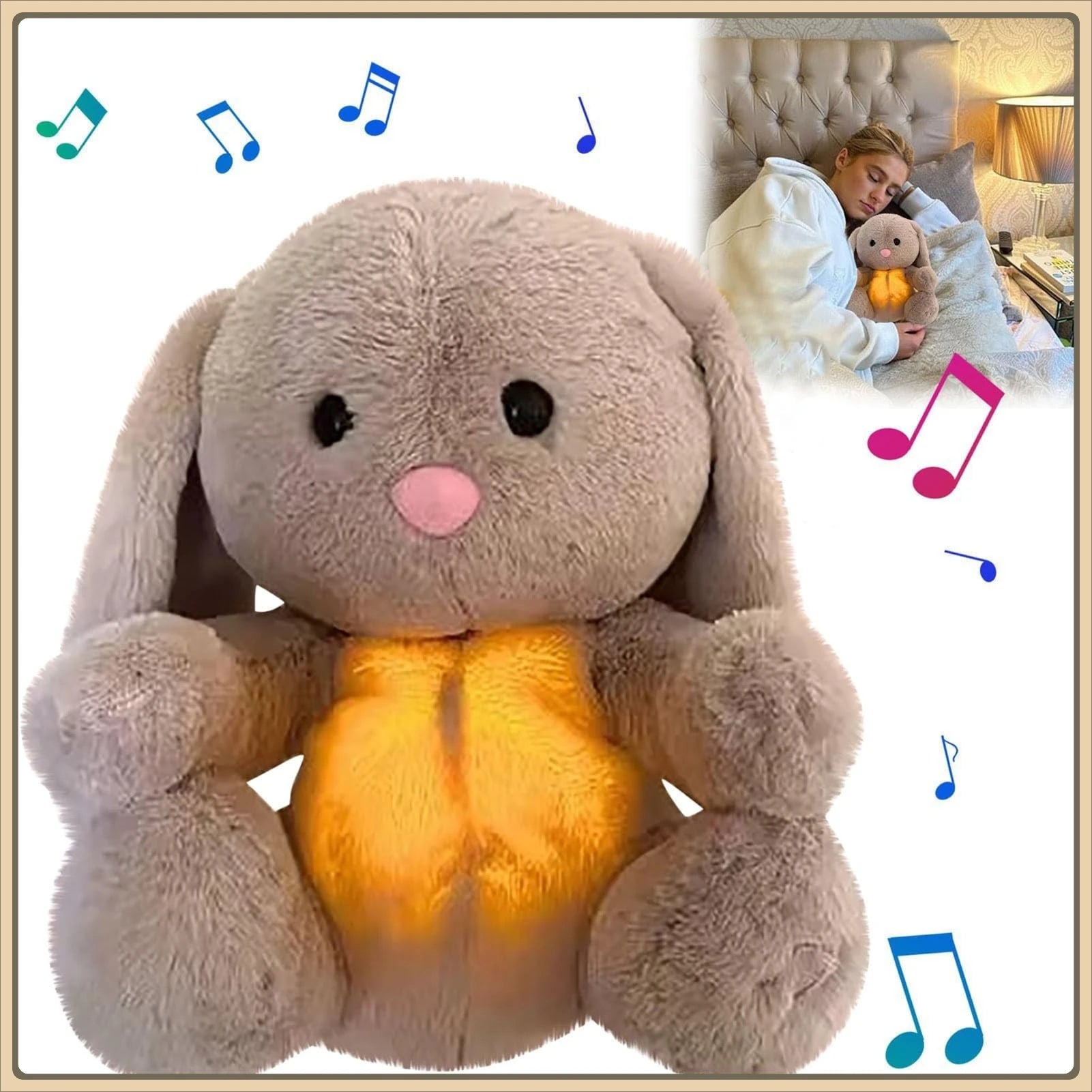 Breathing Bunny Plush Toys Soft Plush Stuffed Doll Pillow Soothing Music Lights Relieve Tension Anxiety for Sleeping Time