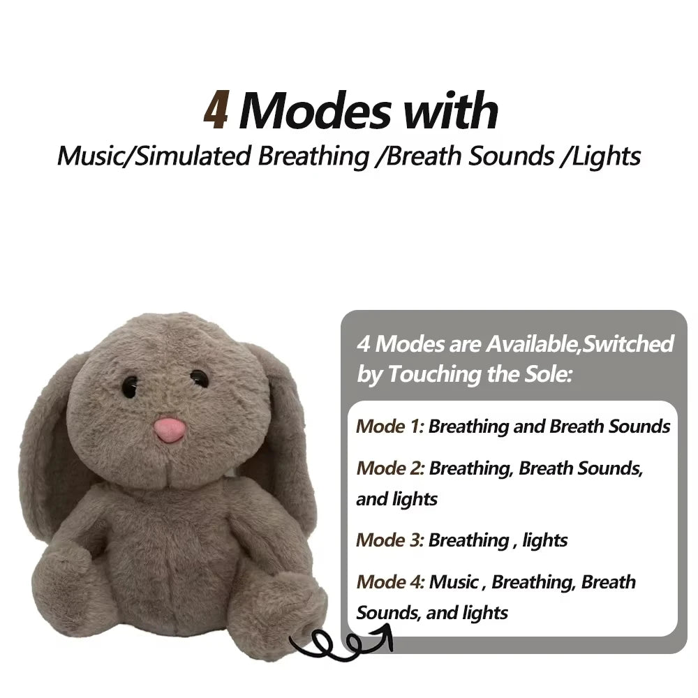 Breathing Bunny Plush Toys Soft Plush Stuffed Doll Pillow Soothing Music Lights Relieve Tension Anxiety for Sleeping Time