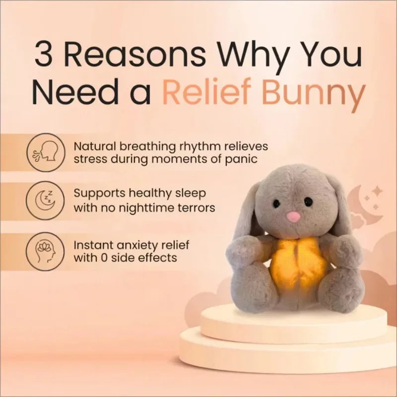 Breathing Bunny Plush Toys Soft Plush Stuffed Doll Pillow Soothing Music Lights Relieve Tension Anxiety for Sleeping Time