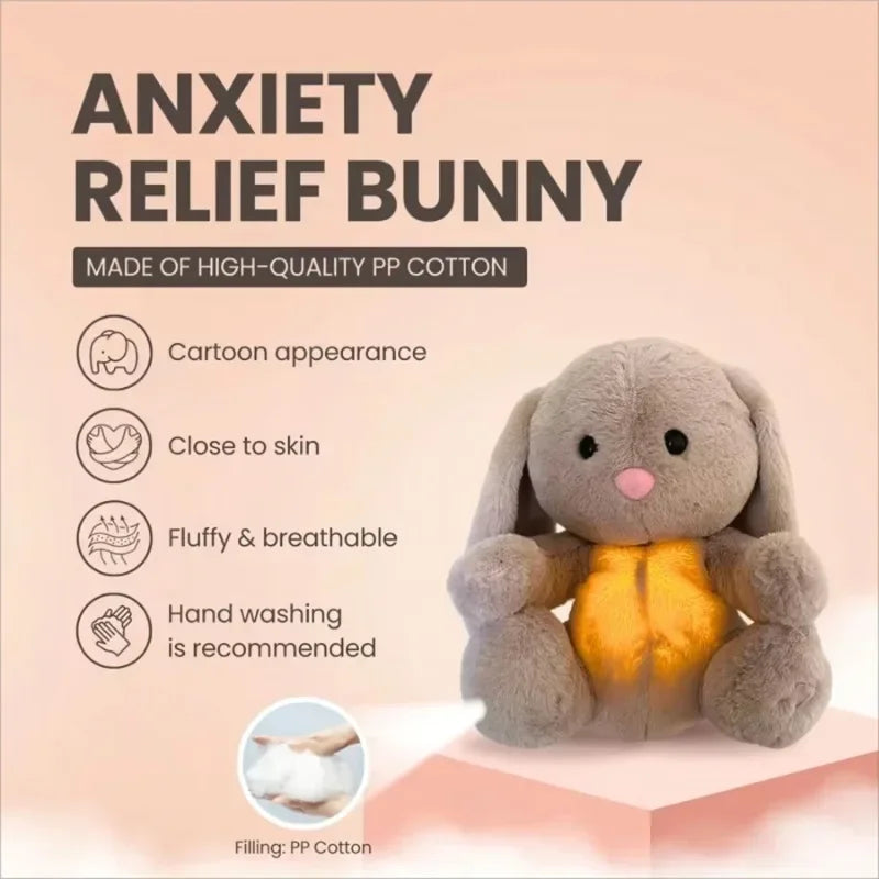 Breathing Bunny Plush Toys Soft Plush Stuffed Doll Pillow Soothing Music Lights Relieve Tension Anxiety for Sleeping Time
