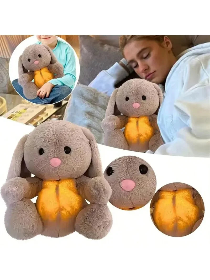 Breathing Bunny Plush Toys Soft Plush Stuffed Doll Pillow Soothing Music Lights Relieve Tension Anxiety for Sleeping Time