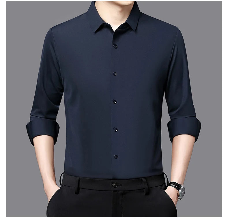 Premium Men's Ultra-Stretch Shirt - High-Quality Silky Business Formal Long-Sleeve Shirt for Social and Casual Wear