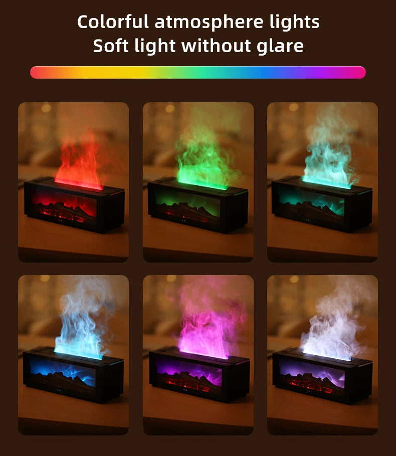 Fireplace Flame Air Diffuser Humidifier, 7 Colors Aromatherapy Essential Oil Diffuser, Ultrasonic Aroma Humidifier with Timer