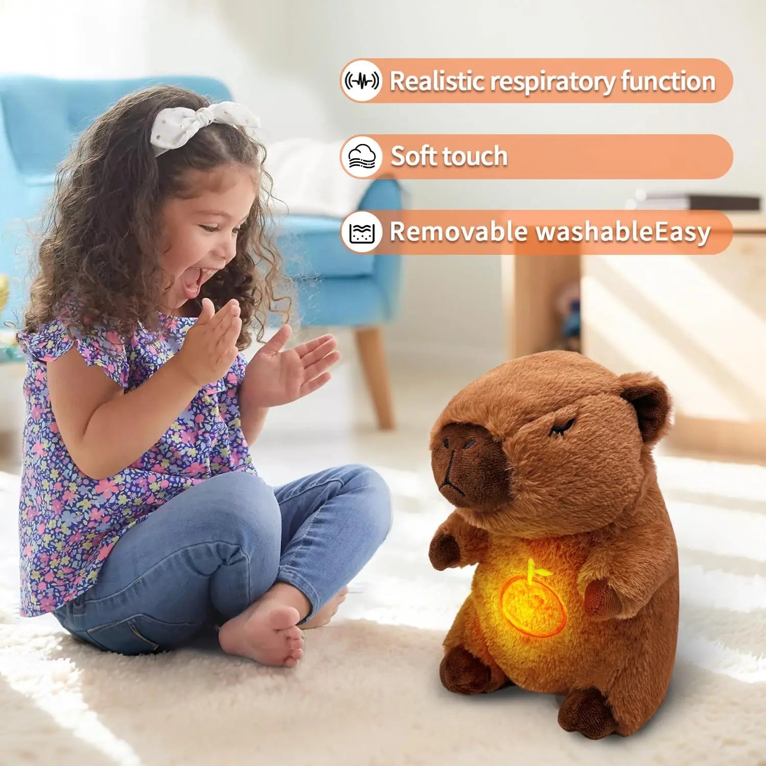 Breathing Capybara Baby Animals Plush Toys Kids Plush Doll Baby Sleep Companion Sound and Light Doll Toy  with Hug Stuffed