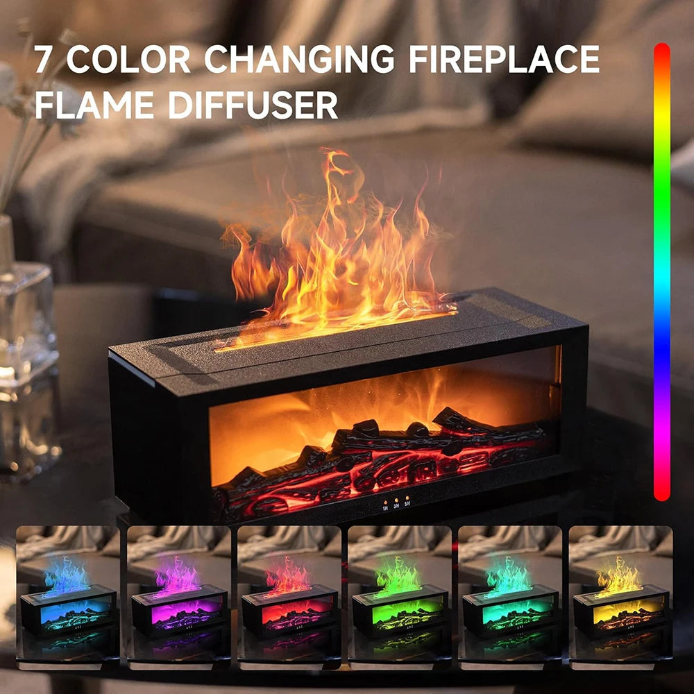 Fireplace Flame Air Diffuser Humidifier, 7 Colors Aromatherapy Essential Oil Diffuser, Ultrasonic Aroma Humidifier with Timer