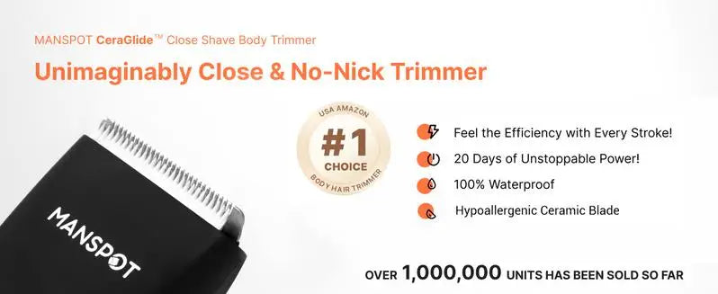 Manspot Electric Body Hair Razor for Men - USB Rechargeable, Waterproof, Replaceable Ceramic Heads, Ultra-Smooth Shaving