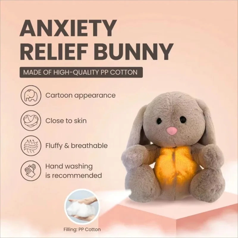 Breathing Bunny Plush Toys Soft Plush Stuffed Doll Pillow Soothing Music Lights Relieve Tension Anxiety for Sleeping Time