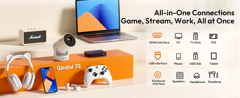 XGODY Portable Gimbal 3S 12000LM 4K Projector 2.4G/5G WiFi Bluetooth 5.4 Android 11 Mini Home Theater Portable projector